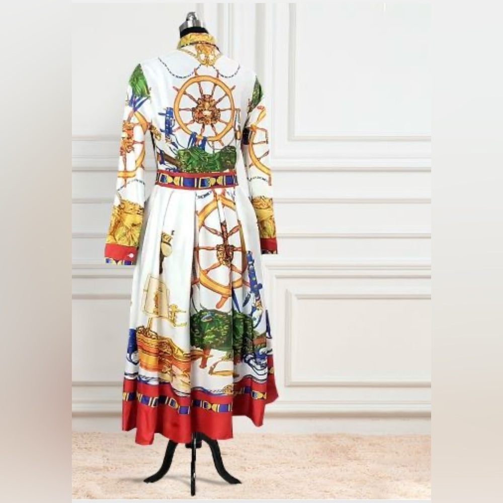 Aomei Women Dresses Print A Line Hight Waist Elegant White 5XL NWOT